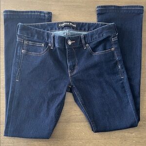 Express Women's Deep Indigo Dark Blue Barely Bootcut Low-rise Sketch Jeans